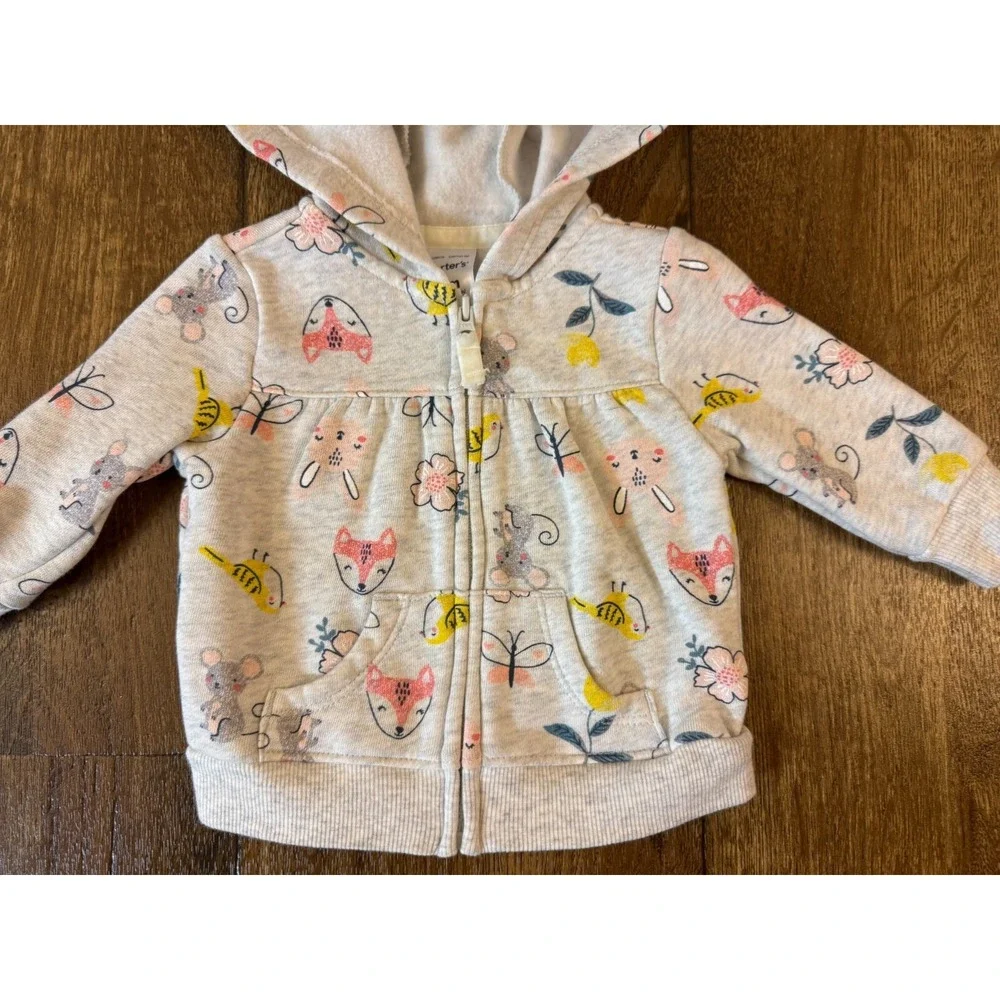 Carters Baby Girl 3‎ Months Jacket Hoodie Top Full Zip Sweatshirt Animals Mouse